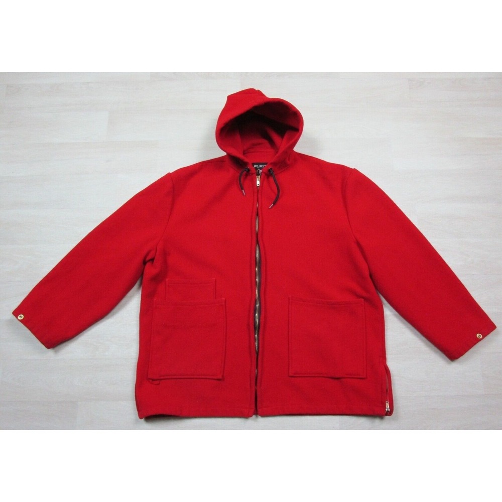 Puritan Ski Lift Vintage 70s Wool Red Pullover Hoodie Hooded Jacket (L) Full Zip